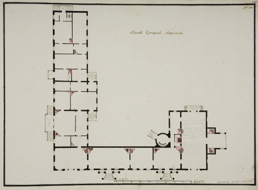 Чертеж. План Старых хором в Останкине. Фиксационный чертеж. 1795. Бизяев П.А.