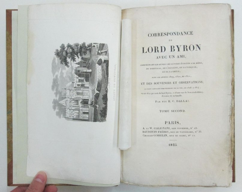 Издания 1-й пол. XIX века на иностранных языках. Correspondance de Lord Byron avec un ami, comprenant en outre les lettres écrites à sa mère, du Portugal, de l'Espagne, de la Turquie, et de la Grèce, dans les années 1809, 1810, et 1811, et des souvenirs e